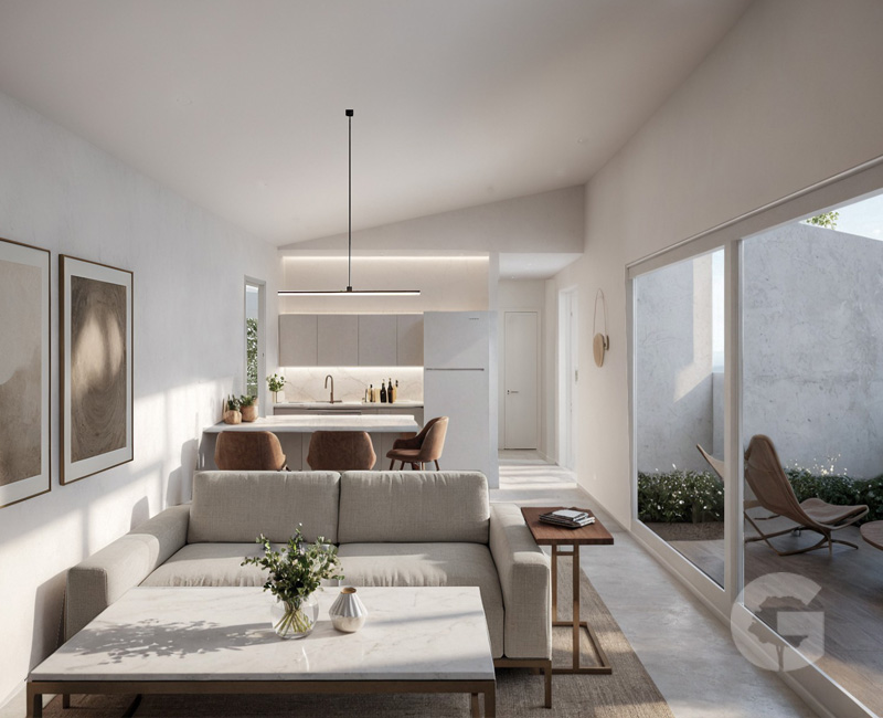 Casa Algarrobo - Espacio living - comedor y cocina integrada.